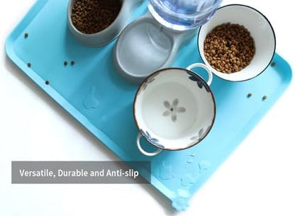 Hoki Found X-Large Silicone Pet Food Mats Tray - Non Slip Pet Dog Cat Bowl Mats Placemat - Dog Pet Cat Feeding Mat - Waterproof Dog Cat Food Mats -Pet Water Mats for Carpet - Arctic