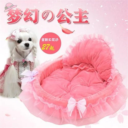 Cute Princess Pet Bed with Lace - Cozy Cotton Cat & Teddy Litter for Small Dogs and Cats