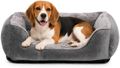Dog Bed Medium, Super Soft Rectangle Dog Beds, Washable Warming Pet Bed with Anti-Slip Bottom, Anti-Anxiety, Grey, 25 x 21 x 8inch