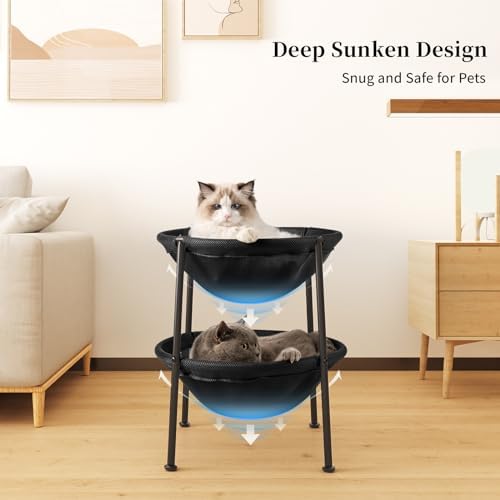 JUNSPOW Double Cat Bed Black, Breathable for 2 Cats 22.8in x18.7in x 18.7in