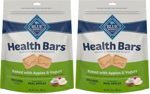 Blue Buffalo Health Bars Mini Crunchy Dog Biscuits, Oven-Baked with Natural Ingredients, Apples & Yogurt, 32-oz Bag (Pack of 2)