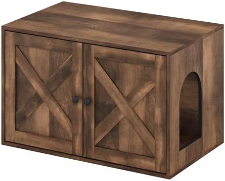 Furinno PELI Farmhouse Style Cat Litter Box Enclosure, Rustic Brown