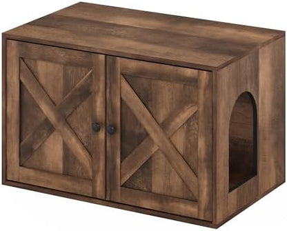 Furinno PELI Farmhouse Style Cat Litter Box Enclosure, Rustic Brown