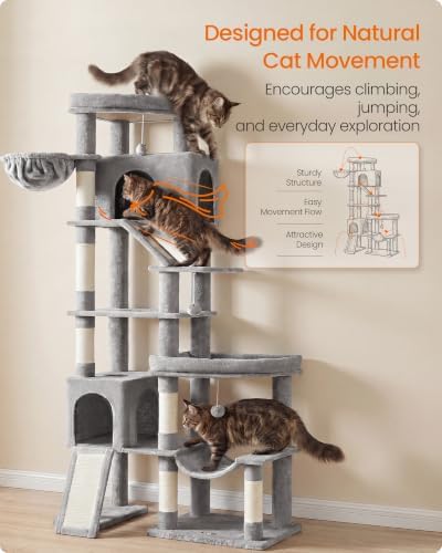 Feandrea Large Cat Tree, 79.5" Tall Sturdy Cat Tower for Indoor, Dove Gray