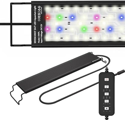 24/7 Mode LED Aquarium Light for 30-36 Inch Plant & Fish Tank, IP68 Full Spectrum Light, Sunrise-Daylight-Moonlight, White Red Green Blue Pink LEDs with Extendable Brackets for Freshwater
