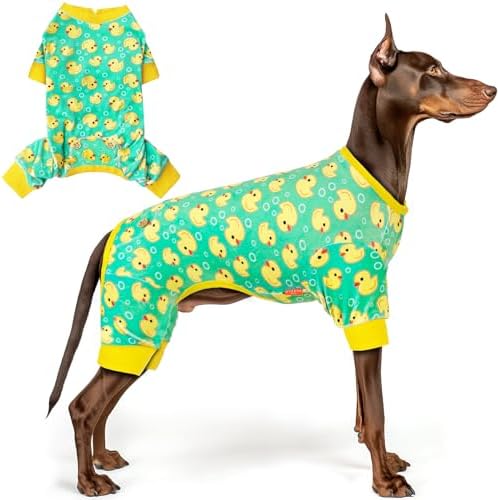 KYEESE Velvet Dog Pajamas for Large Dogs Soft Onesie Shirt, Yellow Duck