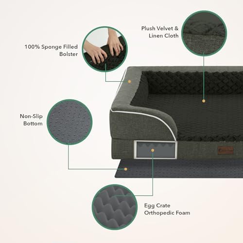 Orthopedic Dog Bed for Extra Large Dogs, 48x30in, Dark Green
