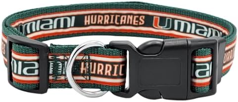 Pets First Collegiate PET Collar OLD VERSION Miami Hurricanes Dog Collar, Size Small. Best Sports Team Collar for Dogs & Cats. A Shiny & Colorful Dog & Cat Collar Licensed by The NCAA