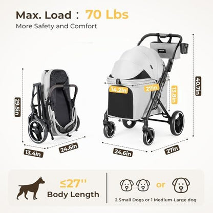 X6 Pet Stroller for Medium Large Pets Up to 70Lbs, Gray