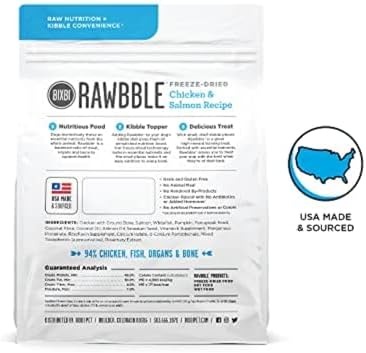 BIXBI Liberty Freeze-Dried Dog Food Topper & Treats, Chicken & Salmon – 94% Meat & Organs, No Refrigeration – USA Made, 4.5 oz