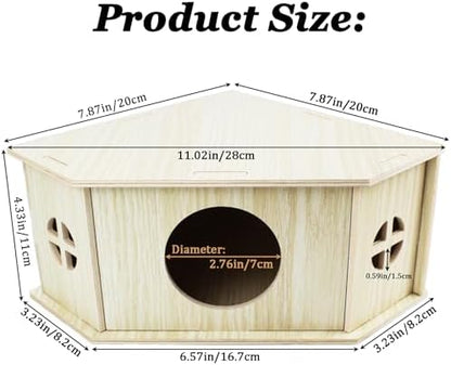 Amonk Triangle Hamster Hideout Wooden Syrian Hamster Toys, 8x8x4in