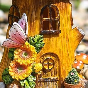 Fairy Garden Statues,Fairy Garden House with Solar Powerd Night Light,Yard Decorations Outdoor Fairy Garden Accessories Decor for Outside (Flower-Mushroom)
