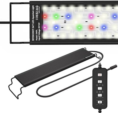 24/7 Mode LED Aquarium Light for 24-30 Inch Plant & Fish Tank, IP68 Full Spectrum Light, Sunrise-Daylight-Moonlight, White Red Green Blue Pink LEDs with Extendable Brackets for Freshwater