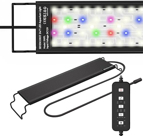 24/7 Mode LED Aquarium Light for 24-30 Inch Plant & Fish Tank, IP68 Full Spectrum Light, Sunrise-Daylight-Moonlight, White Red Green Blue Pink LEDs with Extendable Brackets for Freshwater