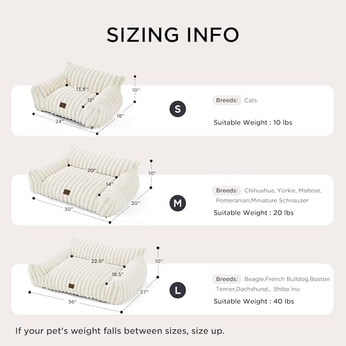 Bedsure Cute Cat Couch for Pets - Fluffy Cat beds with Premium Soft Corduroy Fleece, Fuzzy Cats beds for Indoor Cats with Removable Washable Cover, Supportive Pet Sofa, 24inch, Cream (Pack of 2)
