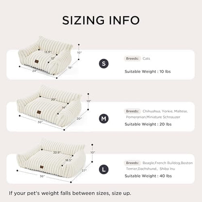 Bedsure Cute Cat Couch for Pets - Fluffy Cat beds with Premium Soft Corduroy Fleece, Fuzzy Cats beds for Indoor Cats with Removable Washable Cover, Supportive Pet Sofa, 24inch, Cream (Pack of 2)