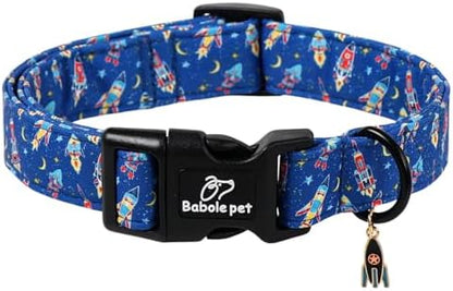 Boy Dog Collar Cute Rocket Space Dog Collars for Large Dogs - Lightweight Adjustable Cute Male Dogs Everyday Collar with Safety Buckle L