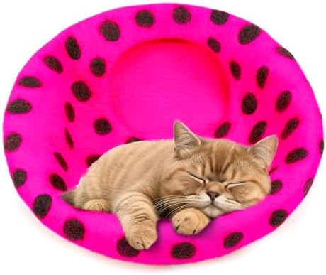 Woolygon Premium Felt Cat Cave Bed – Wool Kitty Beds Handcrafted Kitten Caves Bed for Indoor Cats - Made from Merino Wool, Foldable Cat Hideaway Covered Cat House Pod (Pink Polka)