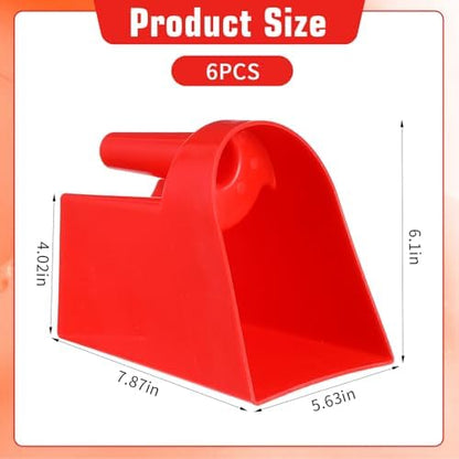 6 Pcs Plastic Enclosed Feed Scoop Heavy Duty Durable Stackable Horse Red Feed Scoop for Livestock Animal Ranchers Homesteaders Farmers, 2 Qt (Red)