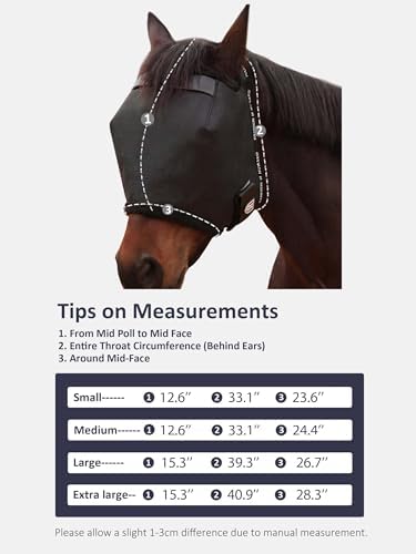 Harrison Howard Reinforced Horse Fly Mask with Mirror PVC Brow Support, Enhanced Eye Space, UV Protection Black L