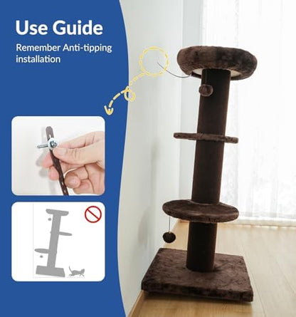 Cat Craft 43" Short Plush Cat Scratching Post with Perch & Bed, Brown