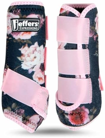 Jeffers Expression Protective Horse Boots 1 Pair, Rose Garden - Safe Neoprene Leg Guards, Comfortable Fit, Durable Strap Closures, Front & Hind Support, Accessories for Travel & Riding - Large