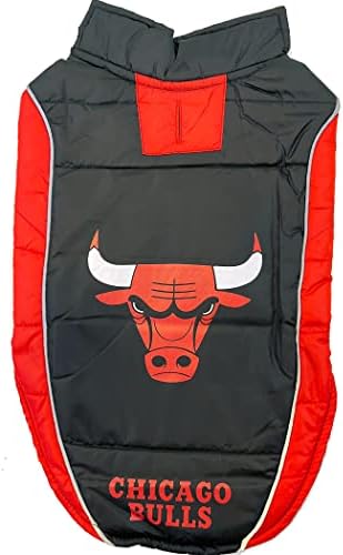 NBA Chicago Bulls Puffer Vest for Dogs & Cats, Size Small. Warm, Cozy, and Waterproof Dog Coat, for Small and Large Dogs/Cats. Best NBA Licensed PET Warming Sports Jacket