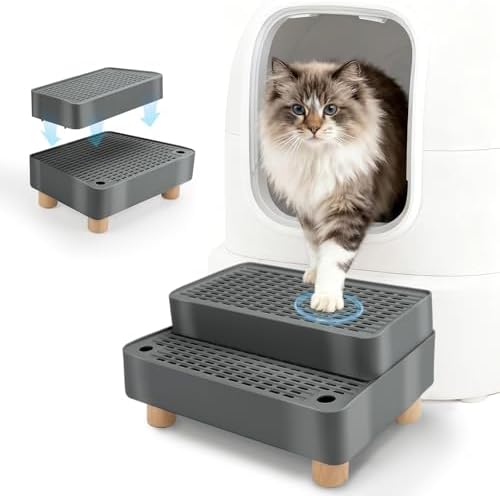 Elevated Cat Ramp for Litter Box, 2-Step Cat Step, Dark Gray