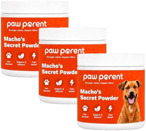 Paw Parent Macho's Secret Powder, Green Lipped Mussel Hip & Joint Powder for Dogs, Spine and Disc Powders, Cardiac Shield Formula with Glucosamine, Msm & Omega-3 for Mobility Support，3Pc