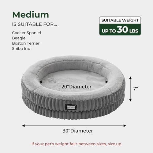BALANCE Donut Dog Bed, 30 Inches Round Dog Bed Medium Size Dogs Washable, Orthopedic Calming Dogs Beds for Kitten, Fluffy Plush Faux Fur Pet Bed with Anti-Slip Bottom