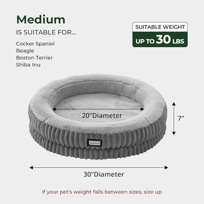 BALANCE Donut Dog Bed, 30 Inches Round Dog Bed Medium Size Dogs Washable, Orthopedic Calming Dogs Beds for Kitten, Fluffy Plush Faux Fur Pet Bed with Anti-Slip Bottom