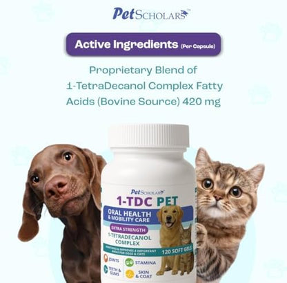 1TDC Dental & Joint Health Softgel Supplement for Dogs & Cats, Supports Oral Health, Stamina, Mobility, Muscle Strength & Recovery, Maintains Skin & Coat Health of Pets (120 Soft Gels)