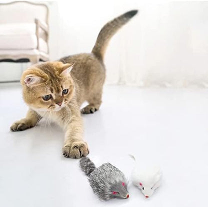 Rabbit Fur Cat Toys Interactive Cat Toy Mouse with Rattle Fake Mice Kitten Toys for Indoor Cats Fuzzy Cat Mice Toys Realistic Squeaky Mouse Cat Toy Furry Mice Cat Toys,12Pcs
