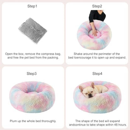 Dog Calming Beds for Medium Large Dogs Round Donut Washable Anxiety Dog Bed