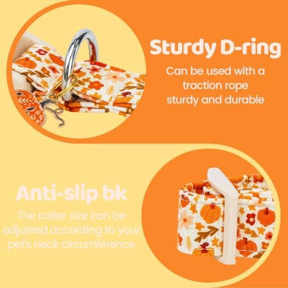 Fall Yellow Floral Pumpkin Dog Collar for Medium Dog