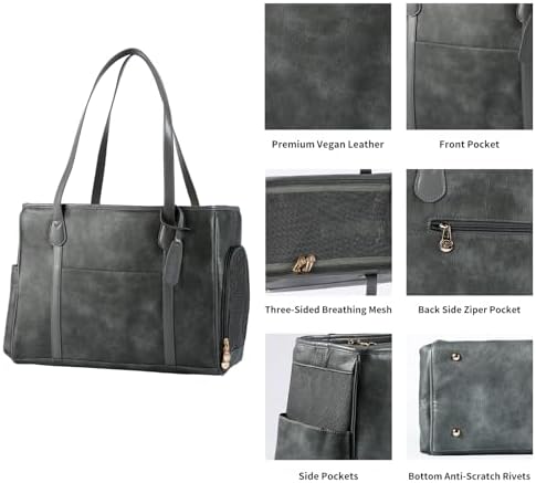 Stylish Dog Purse Carrier, Leather Pet Carrier Bag for Small Dogs Cats Puppy, Airline Approved Soft-Sided Carrier Grey