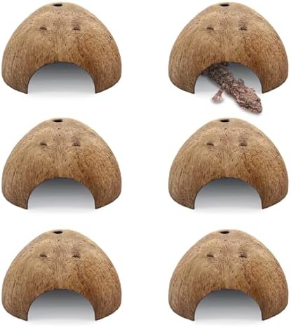 PINVNBY 6 PCS Natural Coconut Reptile Hideouts Lizard Coco Hut Hermit Crab Hut Aquarium Fish Hide Cave Spider Snail Climber Toys
