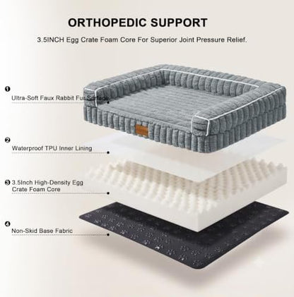 Orthopedic Large Dog Bed Furry Pet Bed, Washable Cover 42''X28''