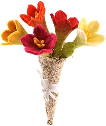 Glaciart One Felt Lily Flowers Artificial Bouquet - 5 pcs|Reusable, Washable and Essential Oil Ready Multi Color Artificial Flowers w/Bendable Wire Stem |Great as Gift and Home or Event Decorations