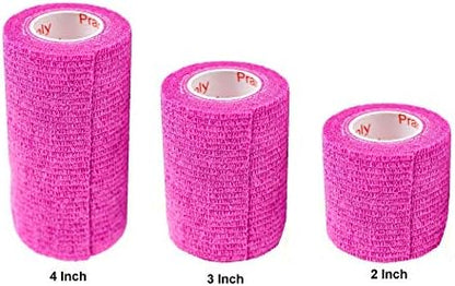 Vet Wrap Tape (Fuchsia) (2 Pack) (3 Inch x 15 feet) Self Adhesive Adherent Adhering Cohesive Flex Self Stick Bandage Grip Roll Dog Cat Pet Horse