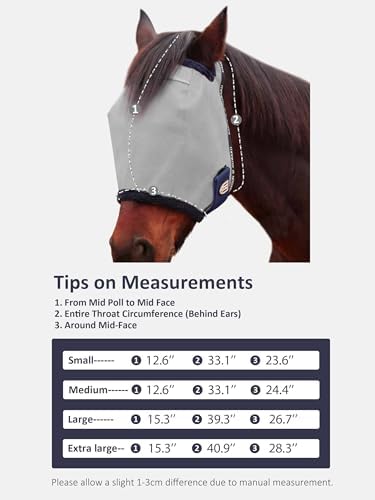 Harrison Howard Reinforced Horse Fly Mask with Mirror PVC Brow Support, Enhanced Eye Space, UV Protection Grey M