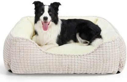 MIXJOY Large Dog Bed for Large Medium Small Dogs, Rectangle Washable Orthopedic Dog Bed, Soft Calming Sleeping Puppy Bed Durable Pet Cuddler with Anti-Slip Bottom L(30"x24"x9")
