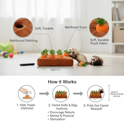 Ferret Foraging Toys Novelty Carrot Snuffle Mat Interactive Pet Treat Enrichment Toys for Small Animals Bunny Rabbit Chinchilla Guinea Pig Hamster (12Carrot)