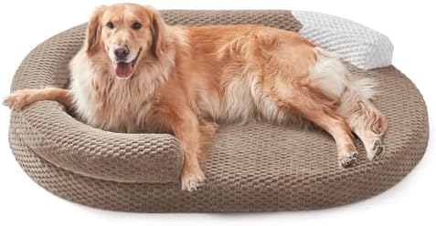 JOEJOY XL Orthopedic Dog Beds Large Sized Dog, Extra Large Washable Waterproof Oval Large Dog Bed with Removable Cover, Egg-Crate Foam Pet Bed with Bolster Sides & Non-Skid Bottom, Brown, 42''x32''
