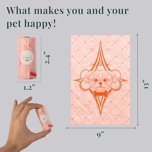 Thick Dog Poop Bags Rolls, Leak-Resistant Pet Waste Bags, 120 Count (8 Rolls), 9x13 in Large, Lavender Scented, Fits Most Dispensers, Pink