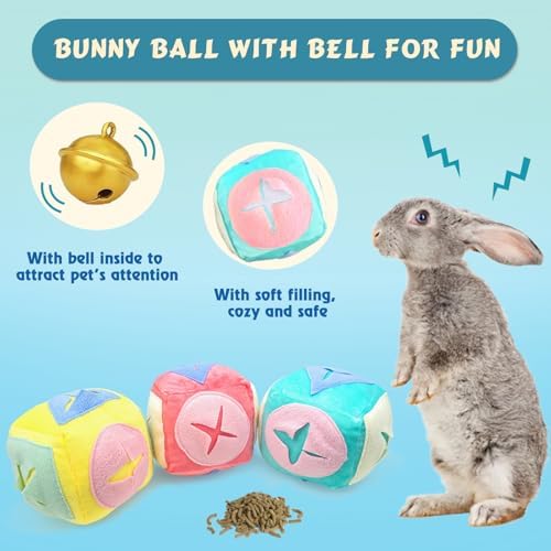 Large Rabbit Foraging Toy with Bell, Washable Snuffle Ball for Rabbits Toys Interactive Puzzle Bunny Toy Treat Dispenser Encourage Natural Foraging Skills Slow Feeder for Small Animals - Blue
