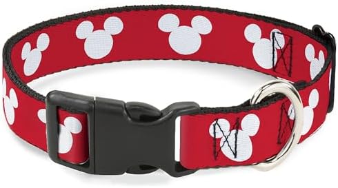Buckle-Down Disney Pet Collar, Dog Collar Plastic Buckle, Mickey Mouse Ears Icon Red White, 11 to 16.5 Inches 1.0 Inch Wide