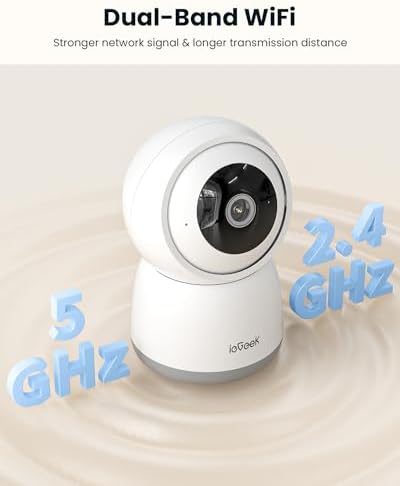 ieGeek Indoor Camera, 2K Cameras for Home Security, 5G Security Camera Indoor, 360° Pet/Dog/Baby Camera with Phone App, AI Tracking, 2-Way Audio, Night Vision, 24/7 SD Card Storage, Alexa