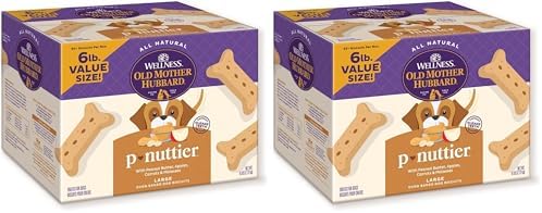 Old Mother Hubbard Wellness P-Nuttier Dog Biscuits,Natural,Training Treats,Peanut Butter Flavor,Large Size,(6 Pound Box),(Pack of 2)