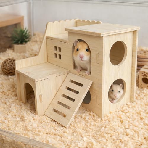 Multi-Chamber Wooden Hamster Hideout, House and Cage Accessory, Model 1